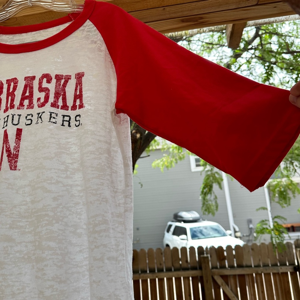 Nebraska Cornhuskers Huskers 3/4 Sleeve Burnout Shirt Top Large - Picture 3 of 11